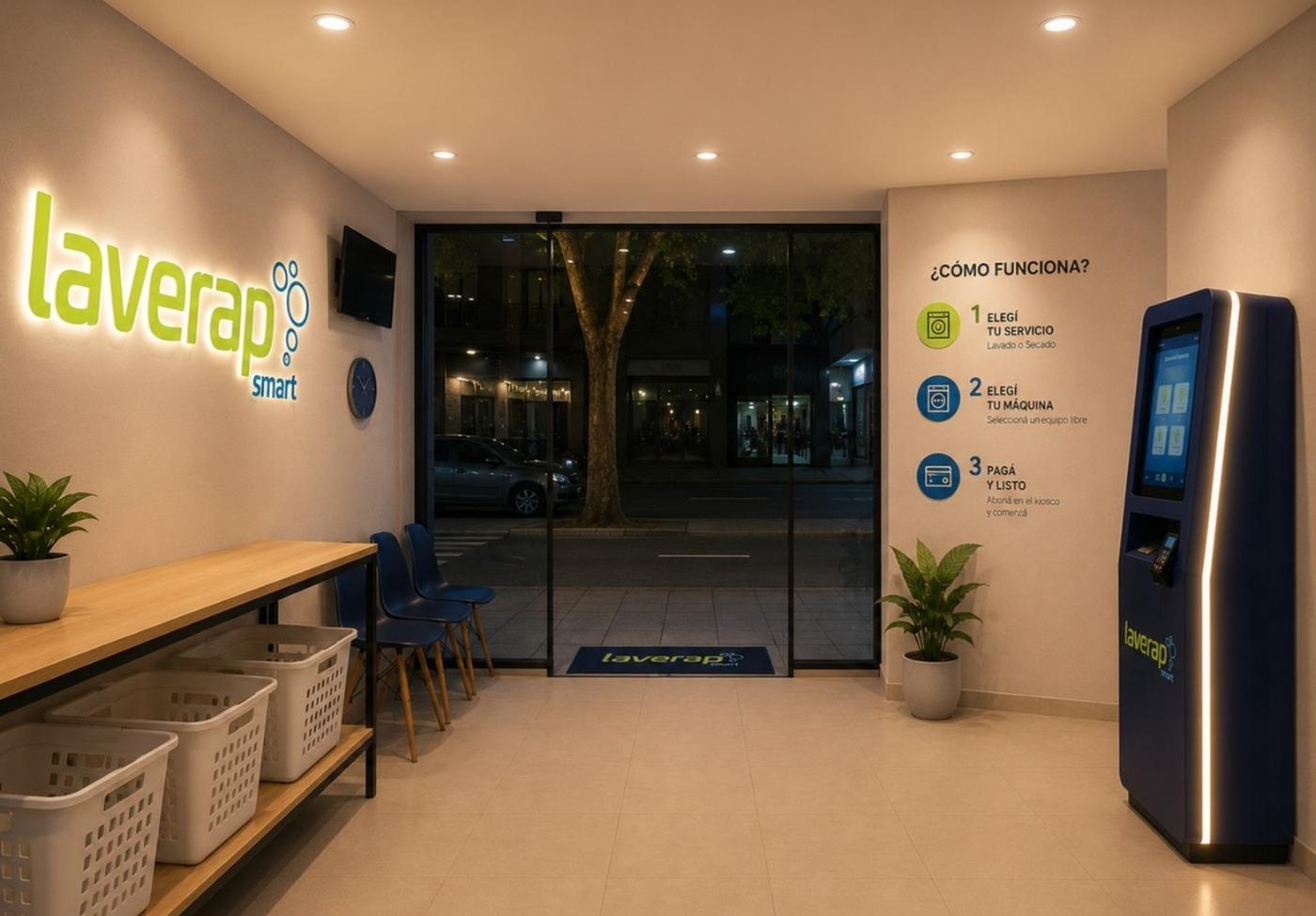 Local Laverap Smart con lava-secadoras y tótem de autogestión