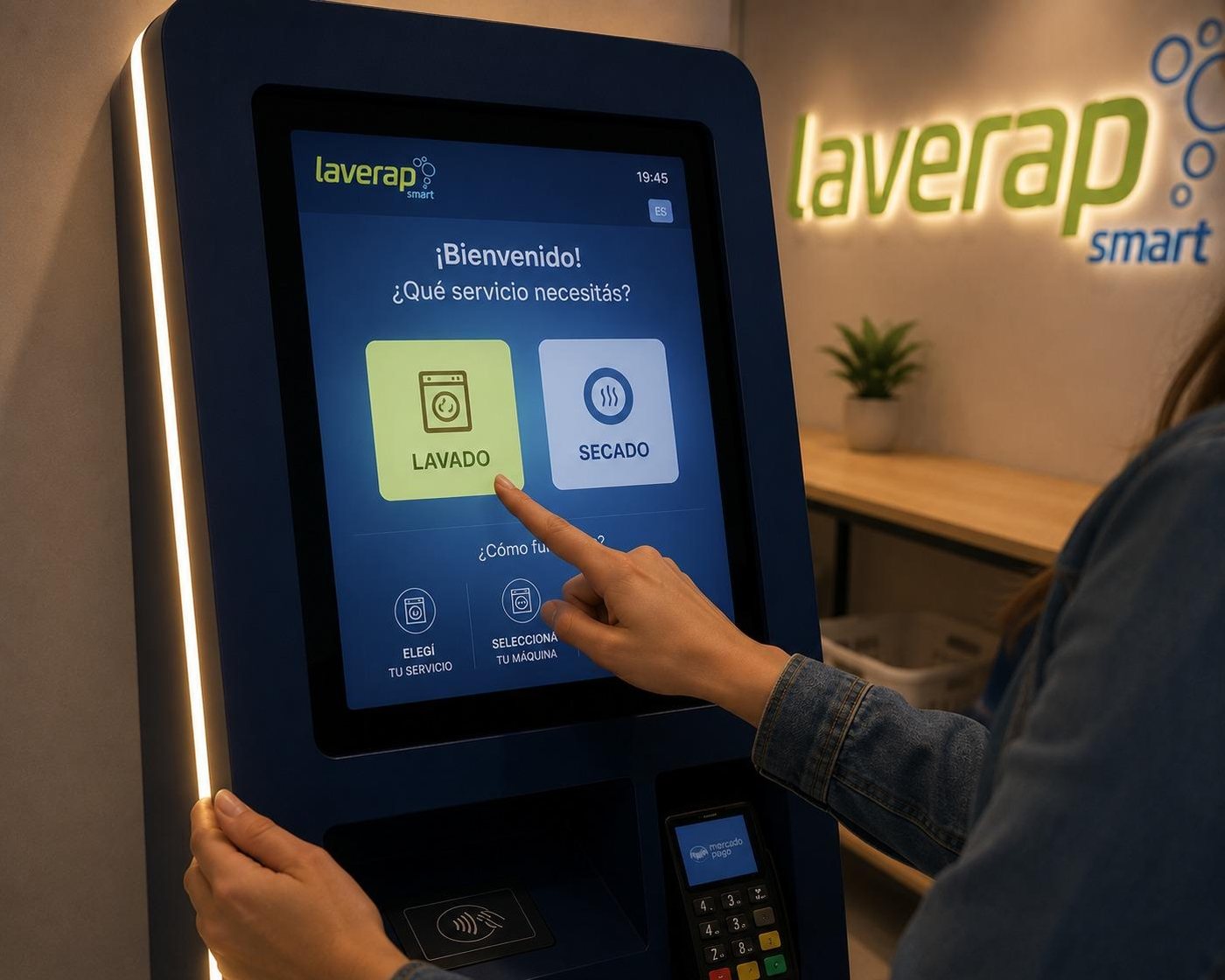 Tótem de autogestión en un local Laverap Smart